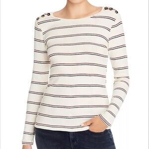 FRAME | Classic Old Money Edie Button Detail Striped Sweater | Size Large